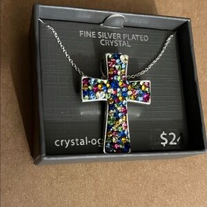 Crystalogy Fine Silver Plated  Multicolor Crystal Cross Necklace